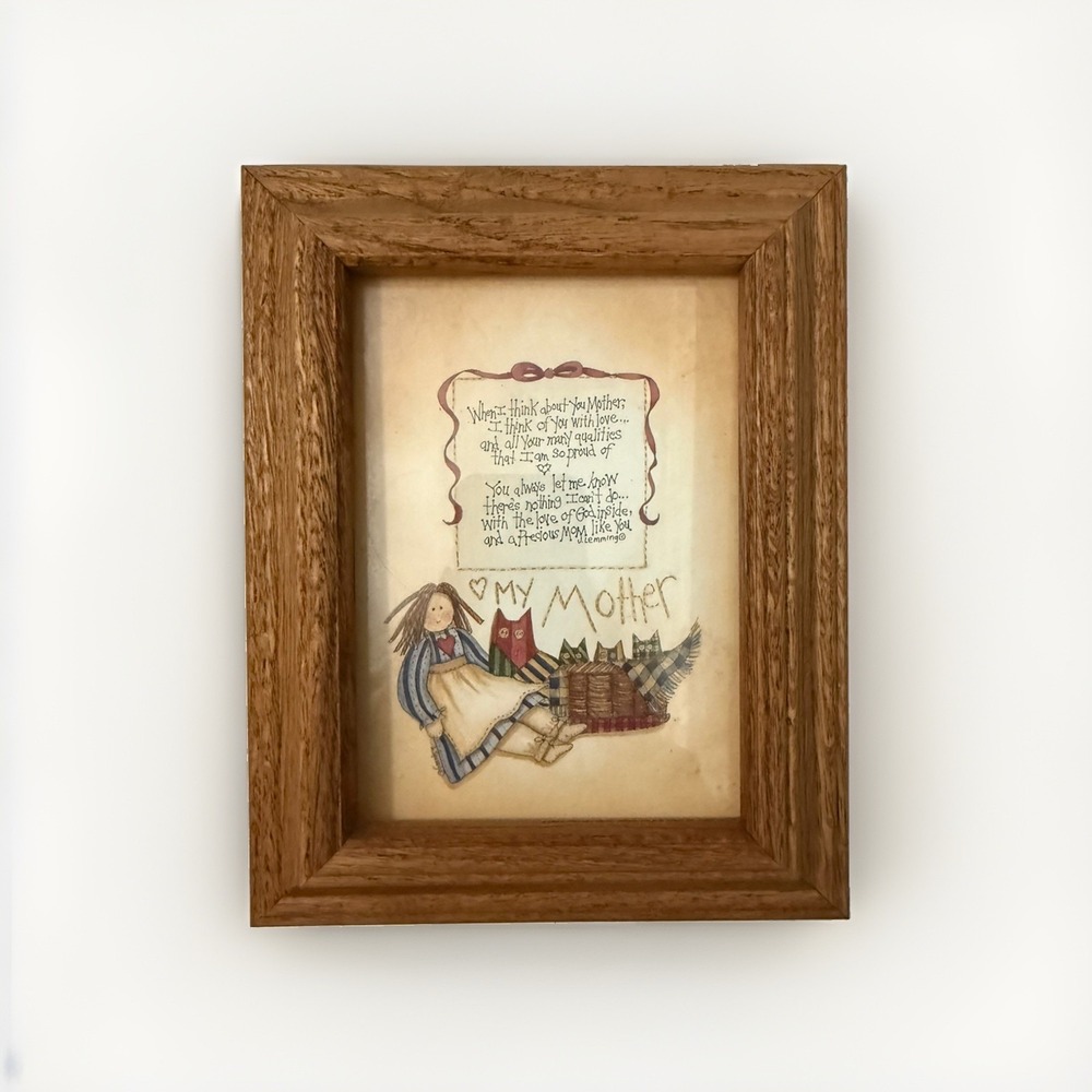 Vintage My Mother Framed Picture & Poem Wooden Frame Country Farmhouse